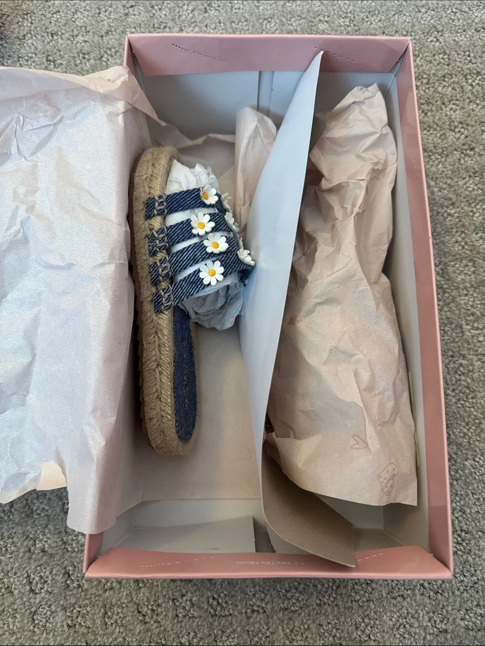 Denim Daisy Espadrille Slide Sandals with woven sole